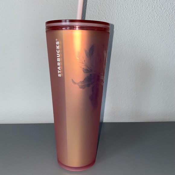 NWT Starbucks Copper Siren Soft Touch Grid 24oz Venti Tumbler Pink Rose Gold - Picture 4 of 5